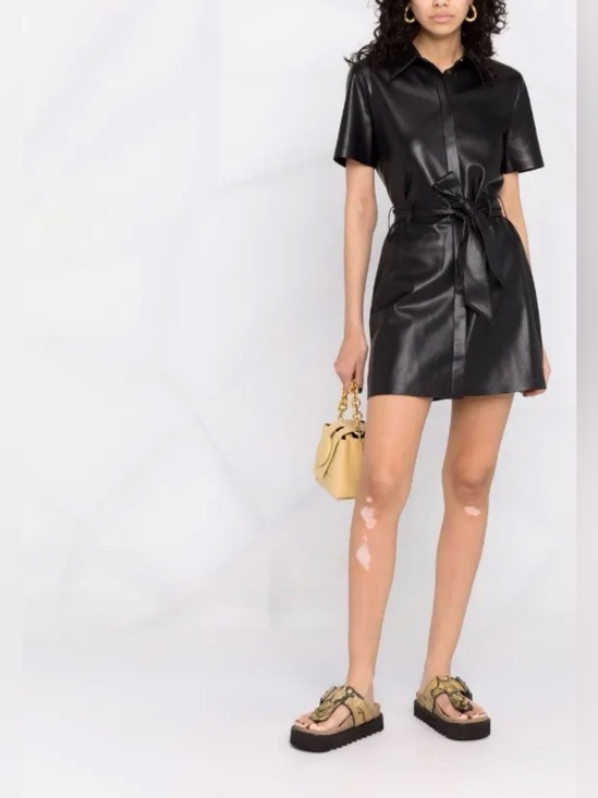 Nanushka Dresses & Skirts - Nanushka Black Leather Short-Sleeve Trench Coat with Belt